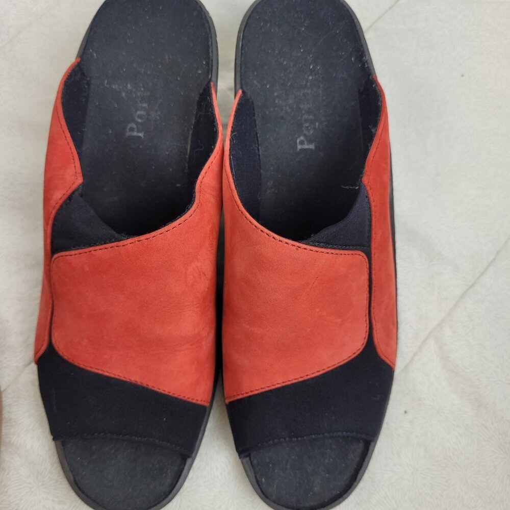 Porta red black faux suede peep toe sandals wedge soft sole arty funky edgy 8.5 - Picture 4 of 10